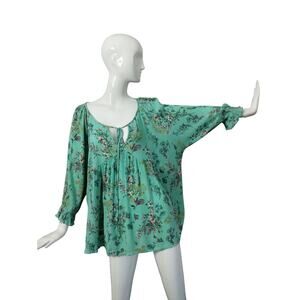 First Love Women's size 2X‎ Gauze Bohemian Beachy Floral Babydoll Peasant Top